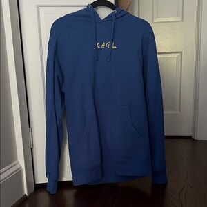 Blue Hoodie with Yellow Embroidery
